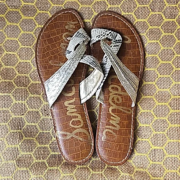 Sam Edelman Gwen Metallic Snakeskin Leather Sandals - Picture 1 of 3